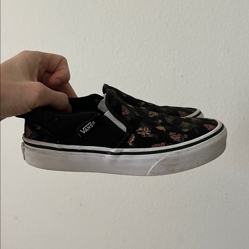 Vans Kids Black Floral Pattern Slip-Ons Size 13